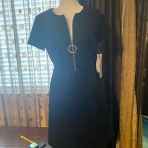 Calvin Klein zip front suede shift dress